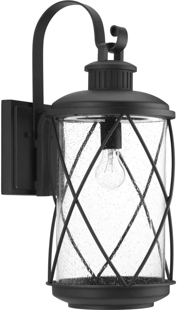 Progress Lighting Hollingsworth Collection 1-Light Clear Seeded Glass Farmhouse Outdoor Large Wall Lantern Light | Lumora