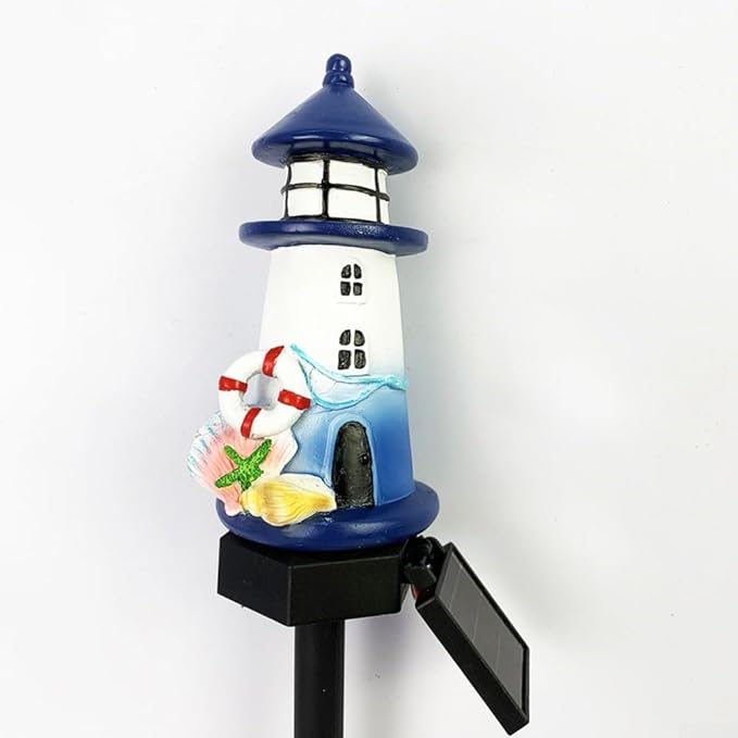 2 Pack Solar Lighthouse Outdoor Garden Lights for Patios, Lawns, and Pathways with Resin Construction for Weather Resistance