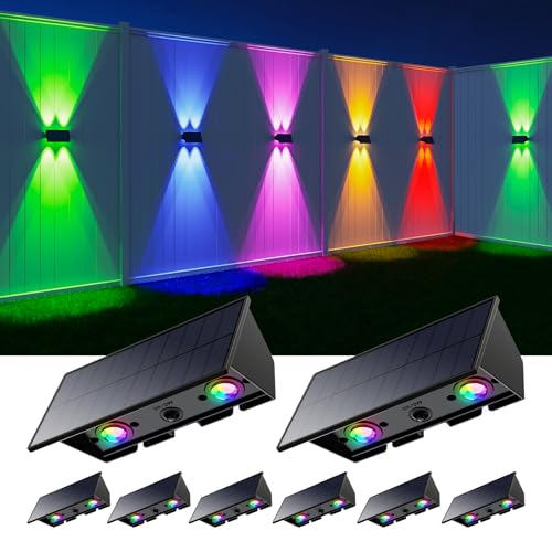 8 Pack Color Changing Solar Powered Fence Light Outdoor Up and Down