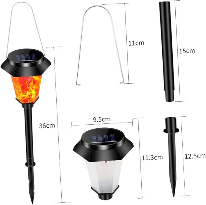 Operitacx Outdoor Solar Powered Simulated Flame LED Landscape Light Portable Standing Light for Garden Pathway and Patio Black