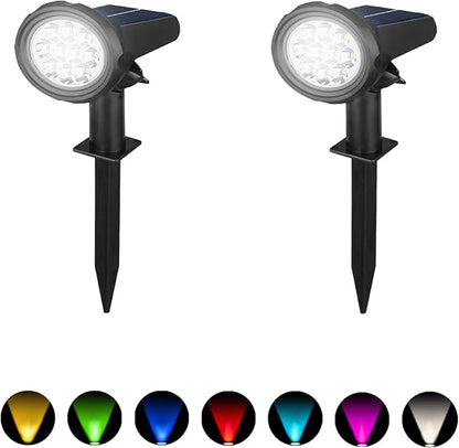 Solar Spot Lights Outdoor，Solar Lights Outdoor Waterproof IP68，Dark Sensing Auto On/Off，Suitable for Garden, Corridor Landscape Lighting and Flag Lighting. (Multicoloured, 2-Pack)