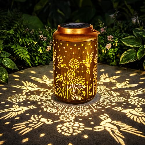 Brizled Hummingbird Solar Lanterns, Outdoor LED Hanging Solar Lights, Warm White Garden Tabletop Lantern Light, Mother's Day Birthday Decorative Gifts for Mom Grandma Women, for Patio Balcony Path