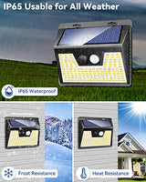 Solar Lights Outdoor Waterproof, 4Pack 140LED Solar Motion Sensor Wall Lights, 3 Modes Solar Powered Fence Security Lights for Patio Step Deck House Outside(Warm White)