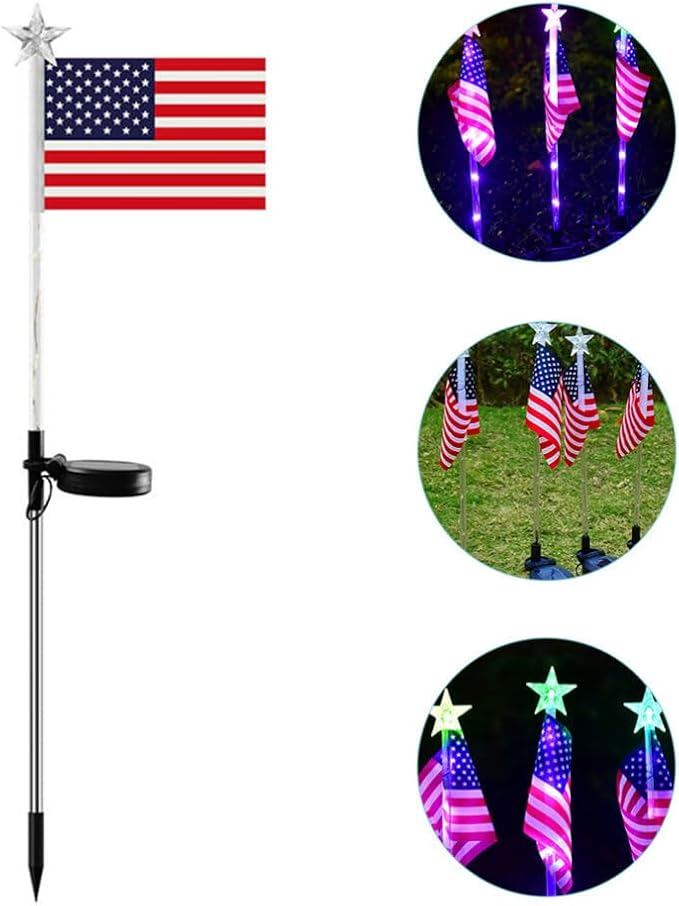 Solar Decorative Lights LED Outdoor Solar Lights America Flag Decorative Flags Patriotic Garden Flag Solar Landscaping Spotlights Solar Garden Lights Outdoor LED Flagpole Lights
