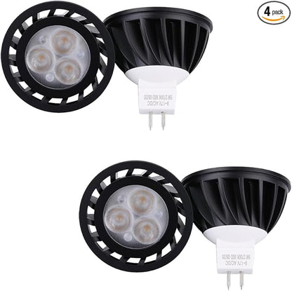 MR16 LED Bulb 5W Water Resistant Dimmable,Fully Potted Electronics Aluminum Heat Dissipation for Track Recessed Lights,Outdoor Low Voltage Landscape Lighting Warm White Black Finish 4 Packs