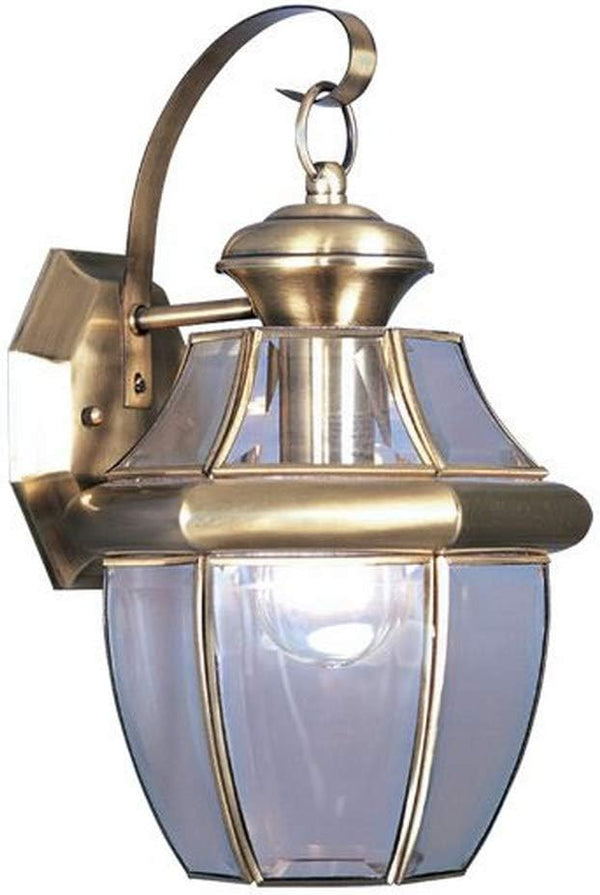 Livex Lighting 2151-01 Monterey 1 Light Outdoor Antique Brass Finish Solid Brass Wall Lantern with Clear Beveled | Lumora