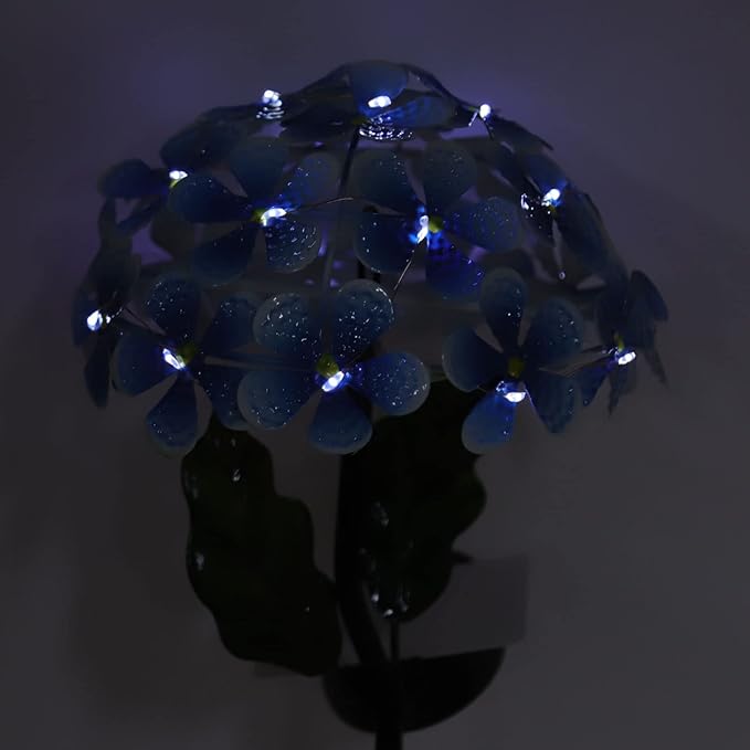 Solar Hydrangea Light, 26 LEDs Lifelike Iron Flower Stake Lamp for Garden Porch Lawn, Outdoor Solar Powered Hydrangea Decorative Lighting for Yard and Garden(Blue)