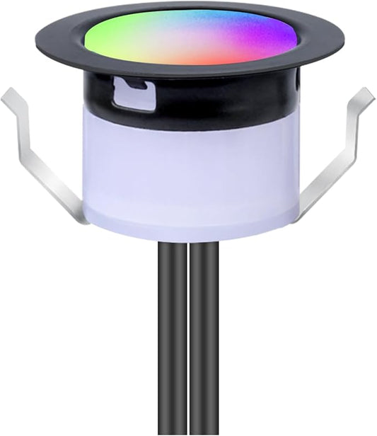 FVTLED Single Dynamic RGBW LED Deck Light, Φ1.22 Low Voltage RGBW Multi-Color Stainless Steel Waterproof Outdoor Step Lighting In-ground Landscape Pathway Patio Stair Decor Lamp(Black)