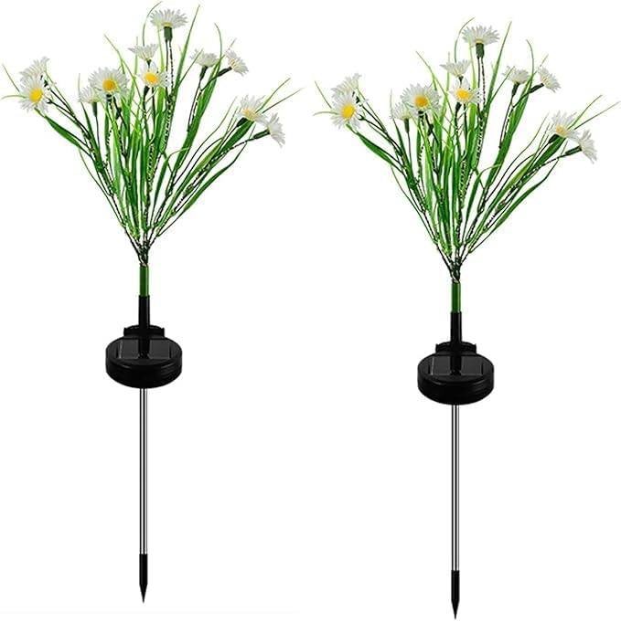 Solar Flower Lights Outdoor, Waterproof LED Daisy Flowers Solar Stake Decorative In-Ground Lights 2Mode for Garden Landscape Yard Pathway Wedding Party (White, 1Pack)
