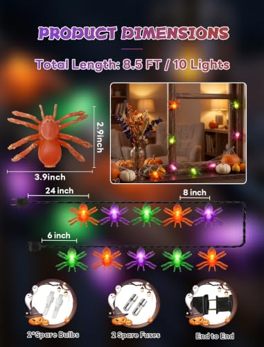Halloween Spider String Lights, 8.5Ft Multi-Color Spider LED String Lights