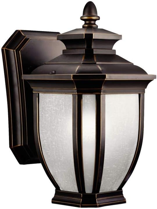 Kichler Salisbury 10.25" 1 Light Outdoor Wall Light with White Linen Glass in Rubbed Bronze | Lumora