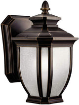 Kichler Salisbury 10.25" 1 Light Outdoor Wall Light with White Linen Glass in Rubbed Bronze | Lumora