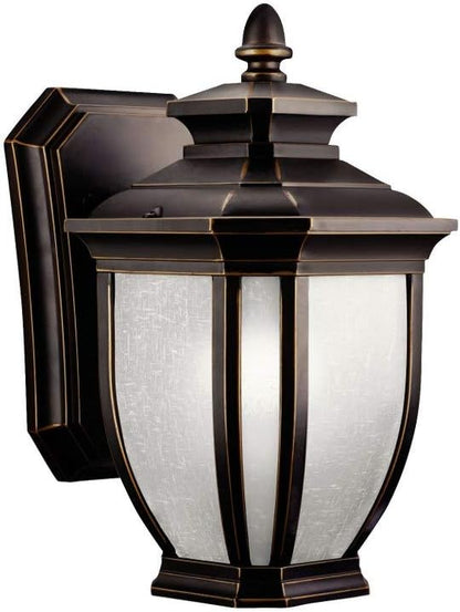 Kichler Salisbury 10.25" 1 Light Outdoor Wall Light with White Linen Glass in Rubbed Bronze