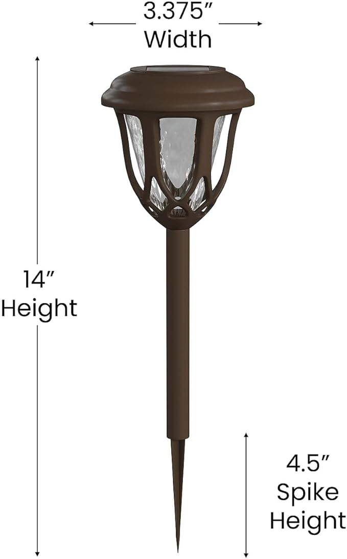 Flash Furniture Hess 8 Pack LED Solar Lights - All-Weather Brown Tulip Style Outdoor Solar Powered Lights - Landscape Lighting for Pathway, Garden, & Yard, 3.37x3.37x14, Brown