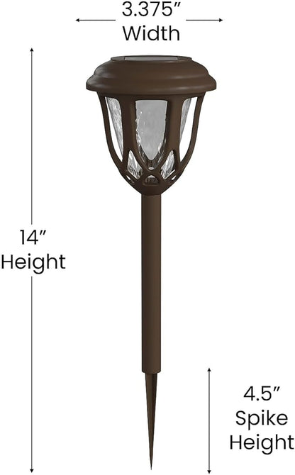 Flash Furniture Hess 8 Pack LED Solar Lights - All-Weather Brown Tulip Style Outdoor Solar Powered Lights - Landscape Lighting for Pathway, Garden, & Yard, 3.37x3.37x14, Brown