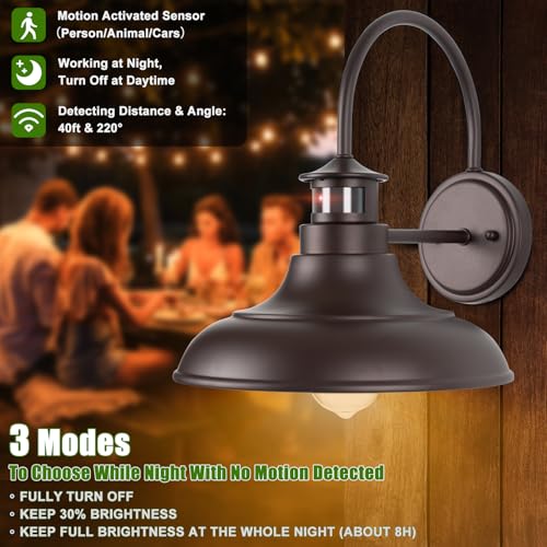 Motion Sensor Outdoor Barn Lights, Dusk to Dawn Farmhouse Gooseneck Lights