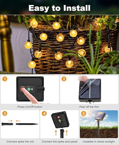 btfarm 4 Pack Solar String Lights Outdoor, Total 196FT 200LED Crystal Globe