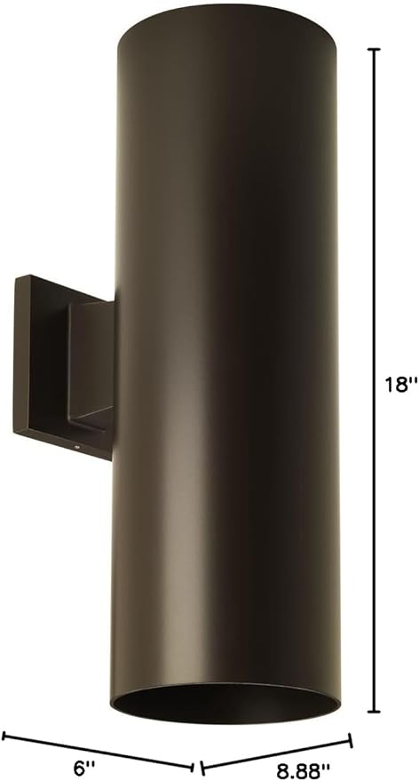 Progress Lighting 6-Inch Cylinder Outdoor Wall Sconce, 2-Light Modern Wall Mount Up and Down Lights, Interior and Exterior Lighting for Home or Porch, Aluminum Construction, Antique Bronze (P5642-20)