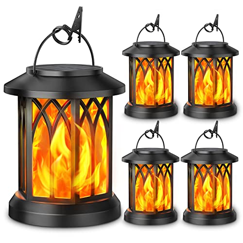 KOOPER 4 Pack Solar Lantern Outdoor Lights, Upgraded Flickering Flame Solar Lanterns Lights Outdoor Waterproof, Hanging Lantern Decorative, Solar Powered Lanterns for Yard Patio Path Tree Garden Decor