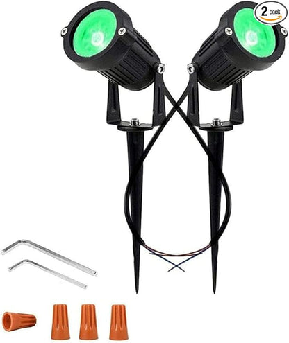 Youngine 12V Low Voltage LED Landscape Lights Waterproof Outdoor Walls Trees Flags Spotlights 5W COB Garden Yard Path Lawn Light with Spike Stand, Pack of 2 (Green),NO Plug
