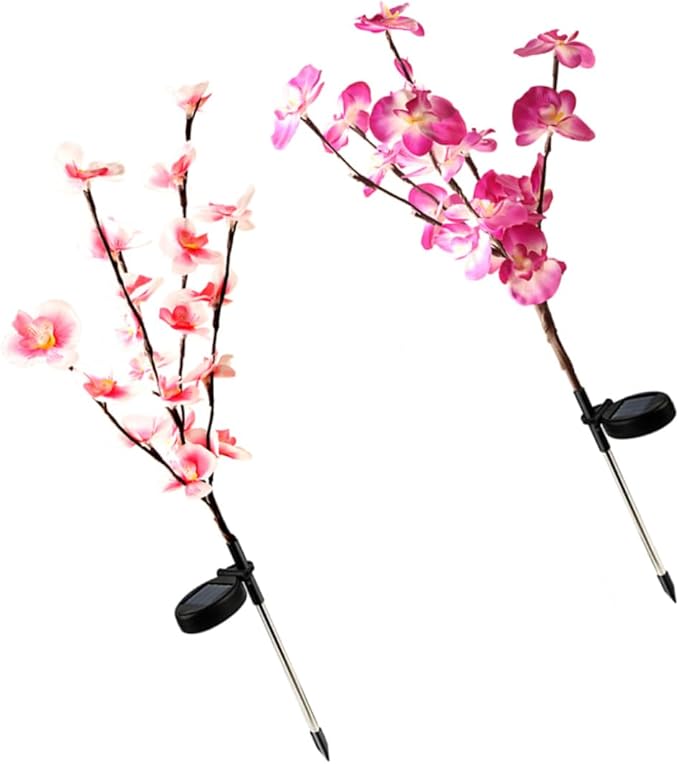 2pcs Orchid Shape Solar Ground Plug Lights Outdoor Garden Solar Lights for Pathway and Landscape Waterproof Decorative Colorful Shades