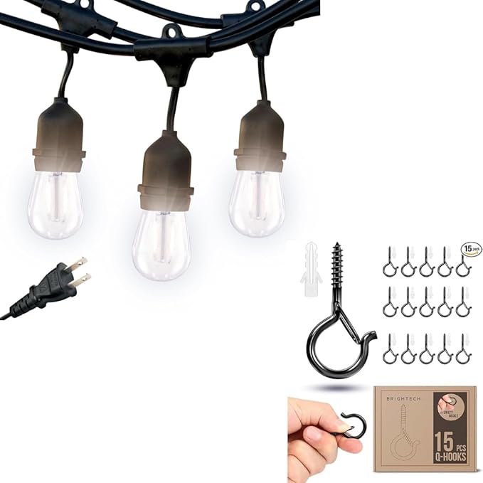 Brightech Bundle: Waterproof LED Outdoor String Lights Hanging, Dimmable 2W Vintage Edison Bulbs - 48 Ft + String | Lumora