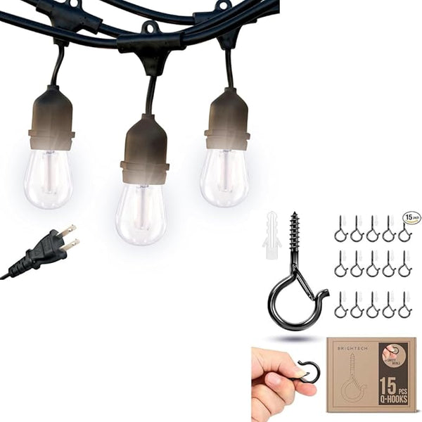 Brightech Bundle: Waterproof LED Outdoor String Lights Hanging, Dimmable 2W Vintage Edison Bulbs - 48 Ft + String | Lumora
