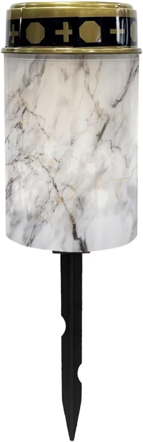 Poceacles Outdoor Solar Garden Lights - Water Resistant Pillar Candle Stake Lights for Cemetery Grave Decorations, White Marble