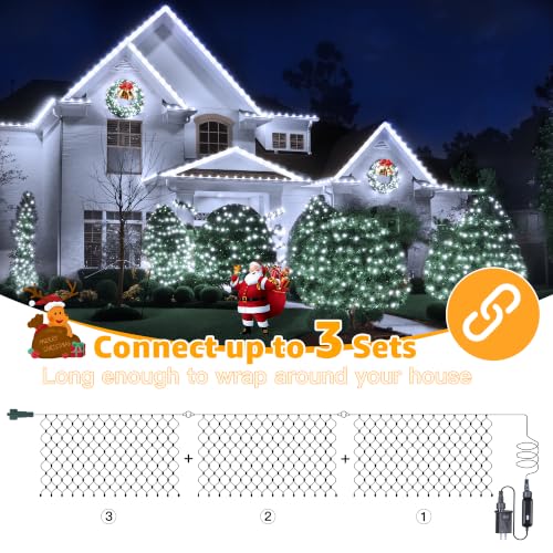 Ollny Net Lights 210LED 10x7ft, Green Wire Christmas Outdoor Mesh Light
