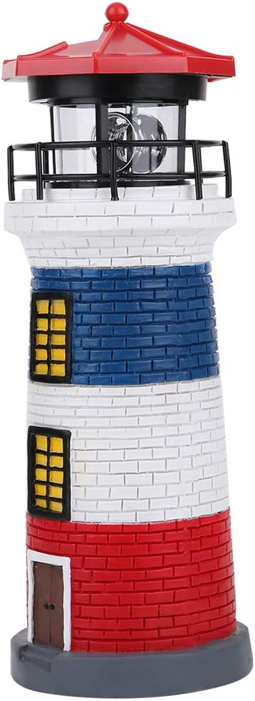 LED Solar Power Lighthouse Statue Outdoor Decor Rotating Outdoor Light Garden Yard Lawn Craft Ornament, Lighthouse Lamp Solar Lighthouses for Outside(Red+Blue+White)