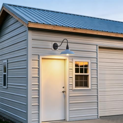 10 Inch Dome Gooseneck Barrn Light Outdoor, Baby Blue Goose Neck Farmhouse Outdoor Lights Fixture, Barn Style Exterior Wall Lighting Fixtures for Garage, Porch, Entryway