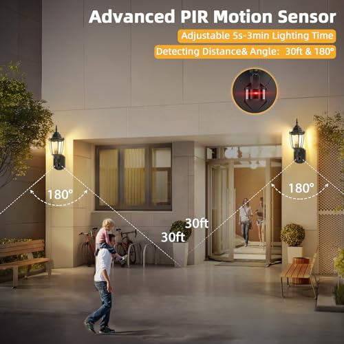 Lamomo Motion Sensor Outdoor Wall Lights Fixtures, 2-Pack Porch Lamp, Black
