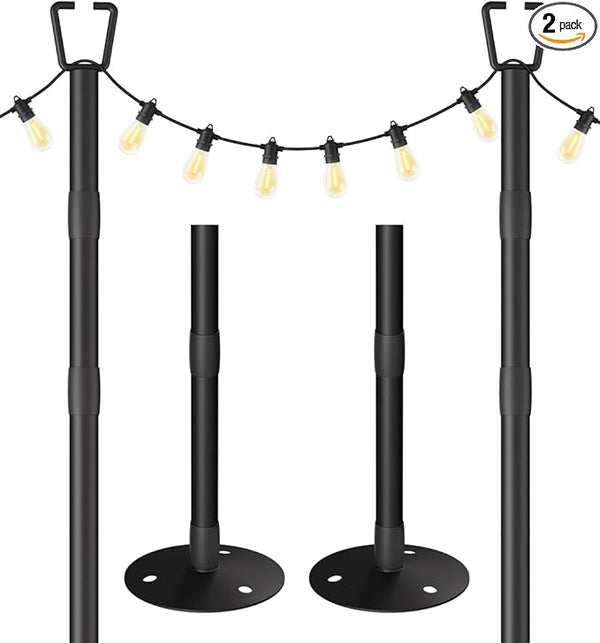 2 Pack 10FT String Light Poles for Outdoor Decor, Sturdy Light Pole with Hard Ground Base, Adjustable Metal Light | Lumora