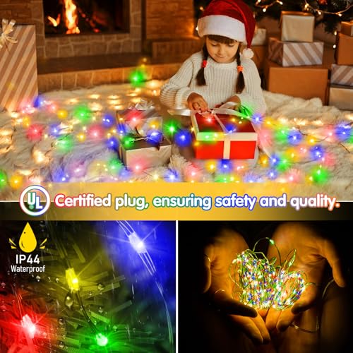KNONEW 203FT 600LED Green Wire Outdoor Fairy Lights Plug in Multicolor Xmas