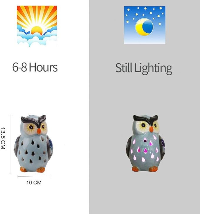 ASTRAEUS Porcelain Owl Solar Landscape Lights Figurine, Color Changing LED - Lawn Decor Owl Statues for Patio, Lawn, Balcony, Yard - Mothers Day Housewarming Gifts Grey Blue