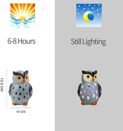 ASTRAEUS Porcelain Owl Solar Landscape Lights Figurine, Color Changing LED - Lawn Decor Owl Statues for Patio, Lawn, Balcony, Yard - Mothers Day Housewarming Gifts Grey Blue