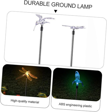 ARTIBETTER 2pcs Solar Stick Lamps Dragonfly Hummingbird LED Lawn Lights Solar Garden Decor Pathway Outdoor Landscape Lighting Energy Saving