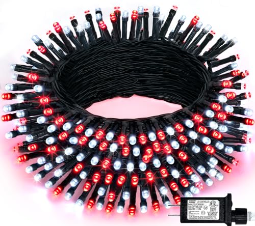 JMEXSUSS 200 LED Red and White Christmas Lights, 66ft String Lights Plug in