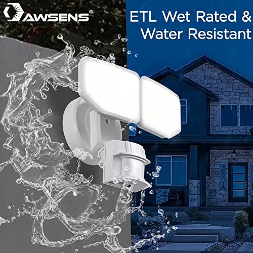 30W LED Motion Sensor Security Light Outdoor, 2 Head Adjustable, 180 Degree, 2600 LM, 5100 K, ETL Water Resistant, for Patio, Garage, Porch, White