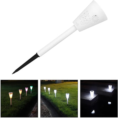 Housoutil Solar-Powered Outdoor Stake Lamp, Adjustable Brightness White and Colorful Garden Solar Pathway Light with Hollow Insect Pattern, 1pcs Lawn Landscape Lighting for Yard and Patio
