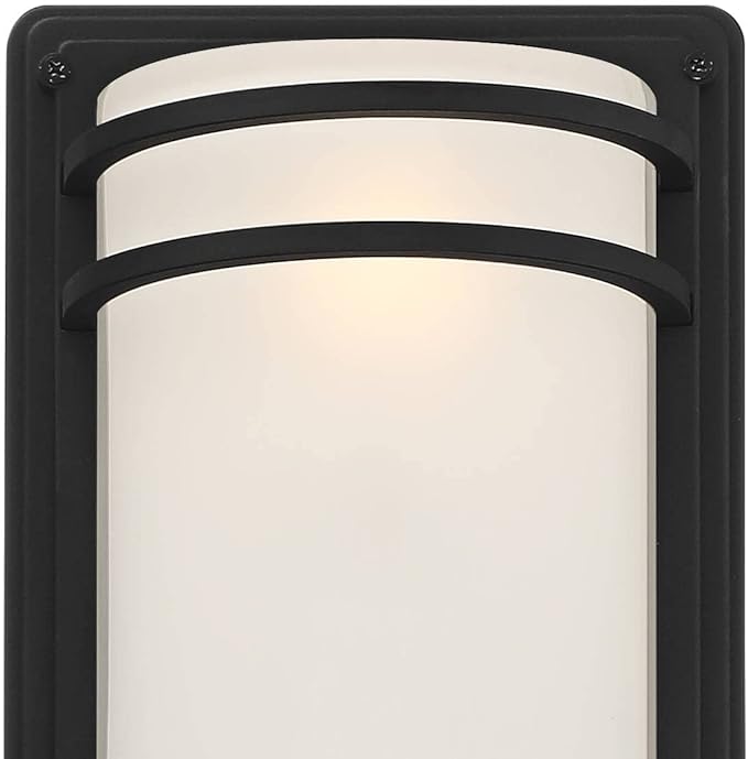 John Timberland Habitat 16" High Modern Industrial Outdoor Wall Sconce Light Fixture Mount Porch House Exterior Outside Cylinder Weatherproof Black Metal Frosted Glass Shade Front Door Patio Garage