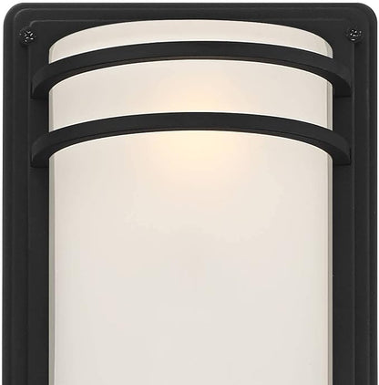 John Timberland Habitat 16" High Modern Industrial Outdoor Wall Sconce Light Fixture Mount Porch House Exterior Outside Cylinder Weatherproof Black Metal Frosted Glass Shade Front Door Patio Garage
