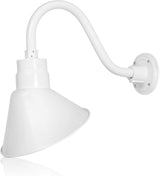 10in. White Angle Shade Gooseneck Sign Light Fixture With 14.5 in. Long Extension Arm - Wall Sconce Farmhouse | Lumora