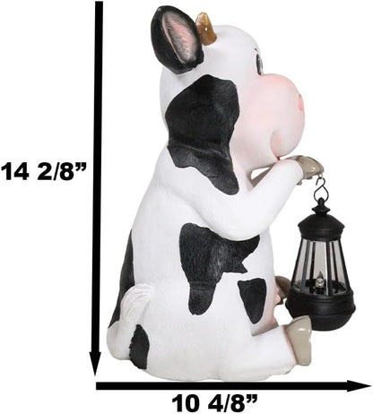 Ebros Gift Country Animal Farm Whimsical Bovine Holstein Mama Cow Statue with Solar LED Lantern Light Betty Sue Garden Decor Path Lighter Night Light Sculpture