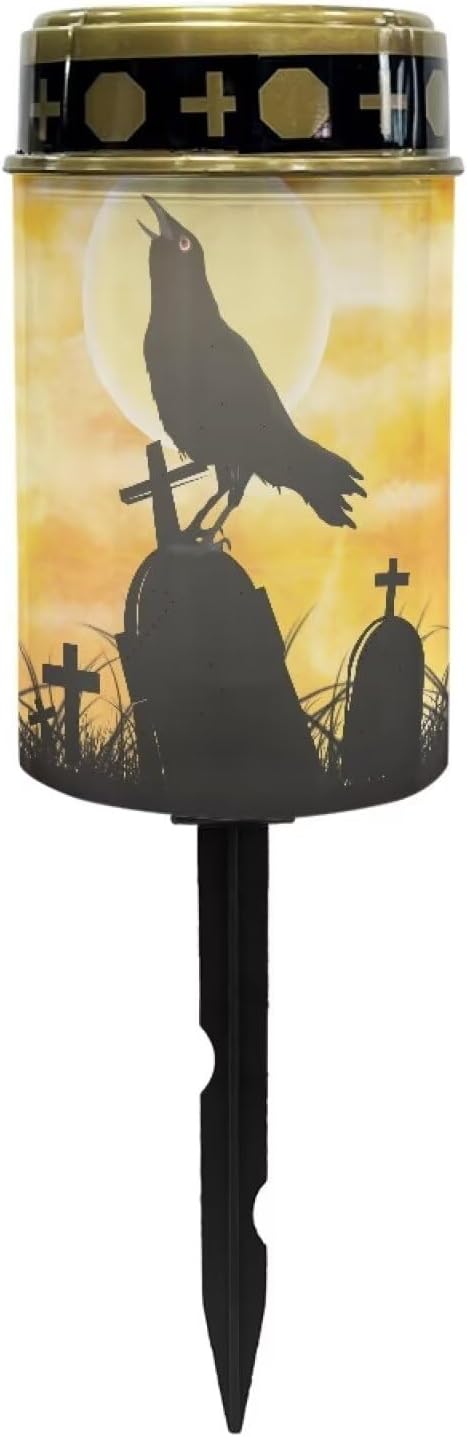 Tombstone Crow - Halloween Solar Outdoor Lights, Waterproof Solar Pathway Lights,Auto On/Off Solar Lights, Solar Garden Lights for Grave Walkway Driveway Yard
