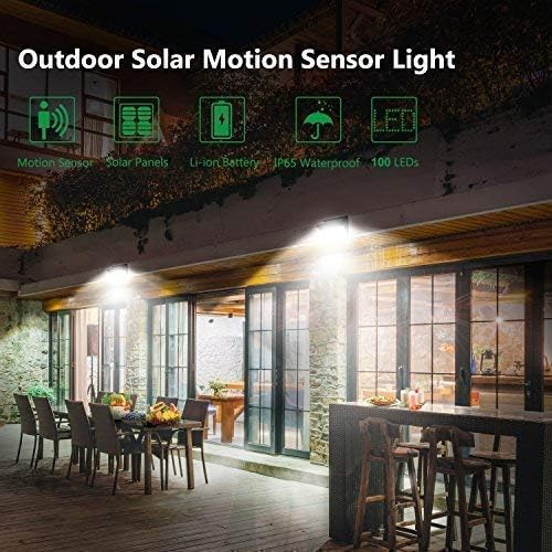 Luposwiten 100 LED Solar Lights Outdoor Waterproof - 2000 Lumens Solar Motion Lights Outdoor with 125° Lighting Angle, Easy-to-Install for Front Door, Yard, Garage, Garden (2-Pack)