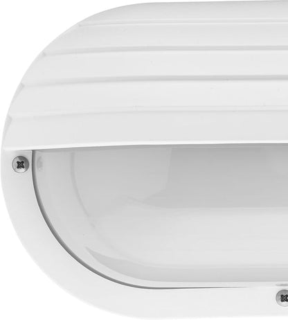 Progress Lighting 1-Light UV Stabilized Ribbed Frosted Polycarbonate Shade Modern Outdoor 10-1/2" Wall or Ceiling Light, Bulkheads Collection, Outdoor, P5706-30, White