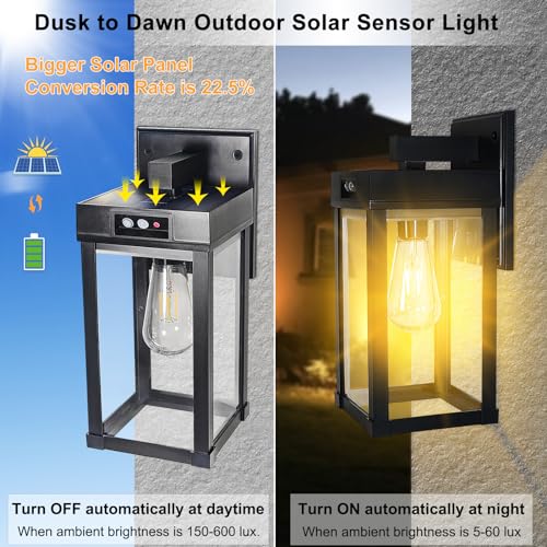 Solar Wall Lights Outdoor Waterproof with 3 Lighting Modes & Motion Sensor