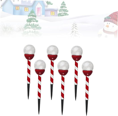 Solar Panel Lights for Christmas 6 Pack Cracked Glass Led Lights Garden Pathway Decorations