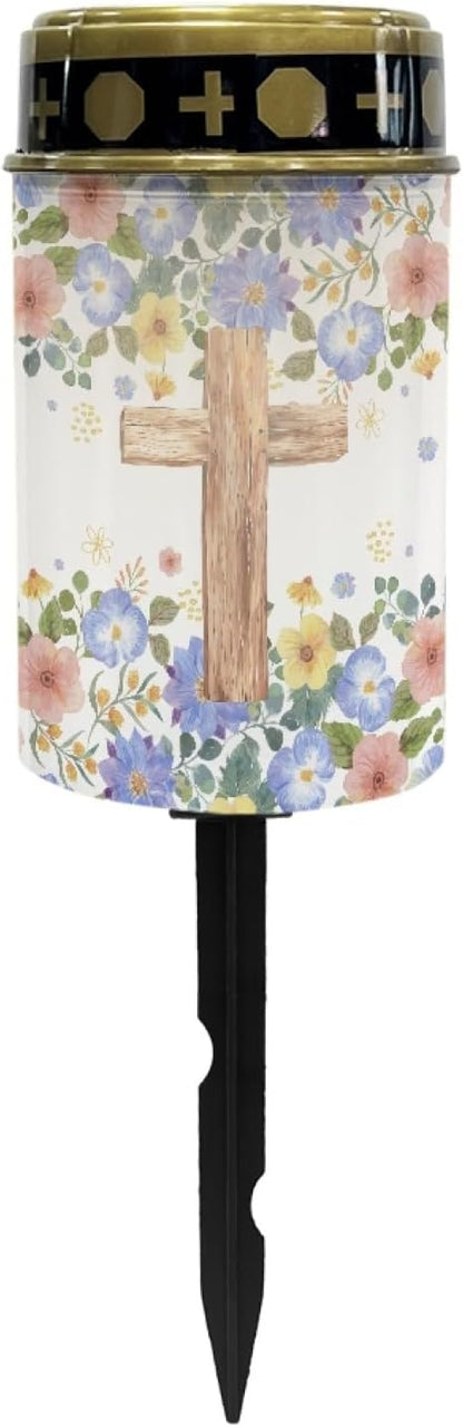 Cross Floral Cemetery Lights for Grave,Solar Garden Lights Cute Solar Pathway Light Lantern Solar Fairy Lights for Outside Waterproof Solar Stake Lights Landscape Lighting